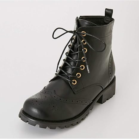 Amazon ニッセン ブーツ ブーティ 合成皮革 ウイングチップショートブーツ 低反発中敷 選べるワイズ A 黒 M 23 0 23 5cm 4e 大きいサイズレディース ブーツ ブーティ