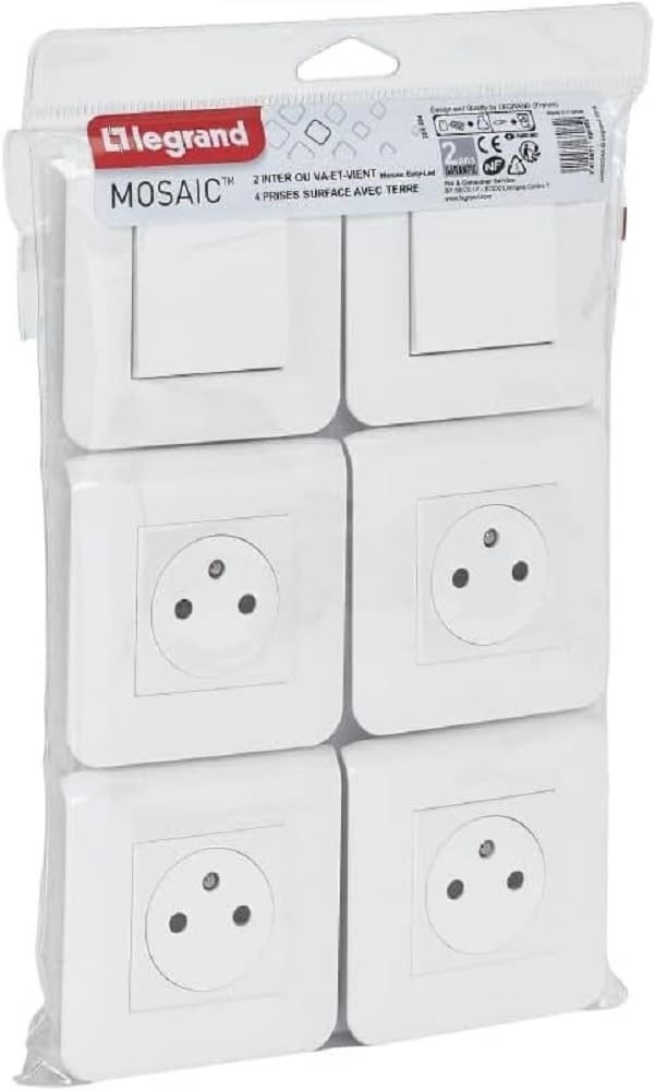 Legrand - 4 Sockets 2P + T 16A + 2 Toggle Switches 10A Complete Mosaic - White