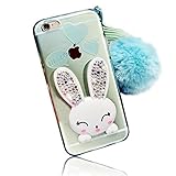 iphone 6 plus case, Sunroyal Slim Soft Transparent TPU Cute Cartoon Rabbit (Bunny) Bling Diamond Silicone Diamond Kickstand Ear Case with Hairball Wristlet for iPhone 6S plus 5.5" Green