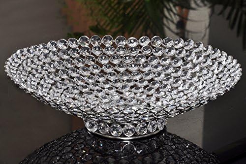 Round Tray Handmade Glass Crystal Beaded Silver Finish Centerpiece