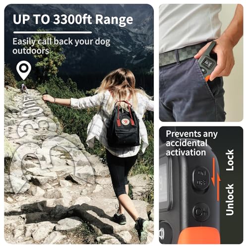 PaiPaitek No Shock Dog Training Collar with Remote 3300FT, Vibrating Dog Collar with Beep & Vibration Modes, Waterproof & Rechargeable E-Collar for Small to Large Dogs (5-120 lbs)