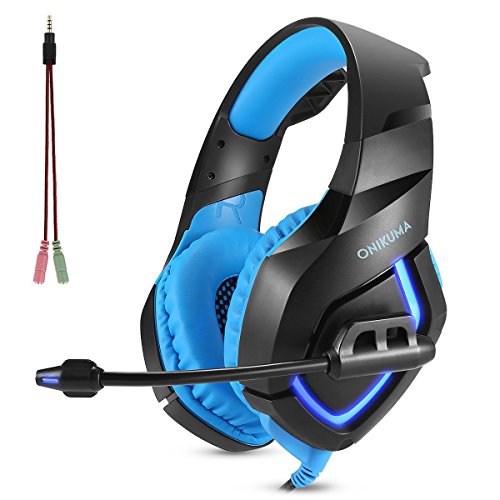 PC Gaming Headset for PS4 XBOX One, Onikuma 3.5mm Stereo USB LED Headphones with Omnidirectional Microphone, Volume Control for Computer Laptop Mac PlayStation 4 by YSSHUI-Black + Blue - Thumbnail 7