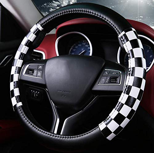 Mayco Bell Unisex's Grid Style Microfiber Leather Auto Car Steering Wheel Cover 15 inch White Black