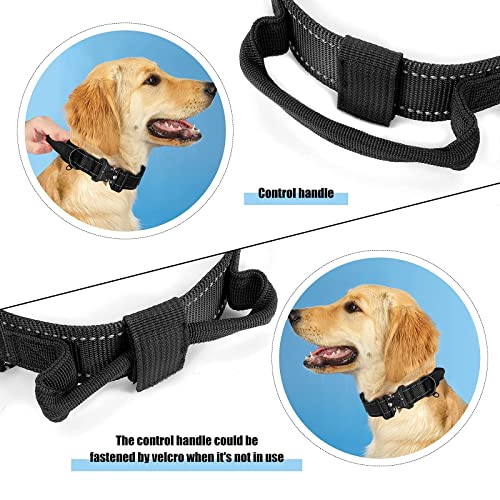 Wide Military Dog Collar with Control Handle Adjustable Quickly Release Metal Buckle Nylon K9 Dog Collar Heavy Duty Training Reflective Collar for Medium Large Dog Pet by WHIPPY, Black, L