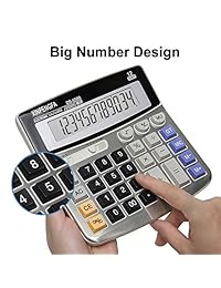 Calculadora de oficina Xinpengfa, superficie metálica, pantalla de 12 dígitos y botón grande, calculadora de potencia de dos vías