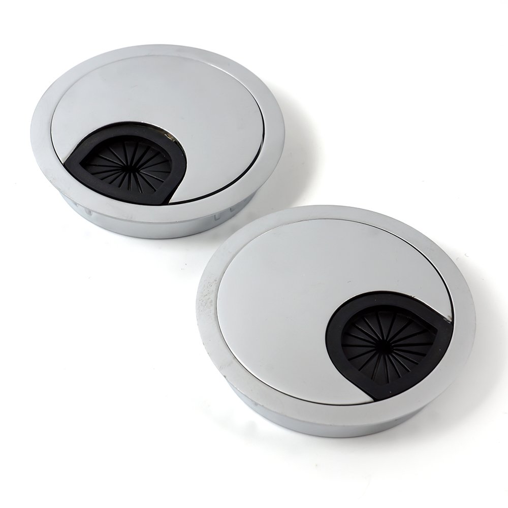 2 x 53mm Desk Table Grommet Cable Tidies PC Computer Stainless Steel Cable Hole Covers