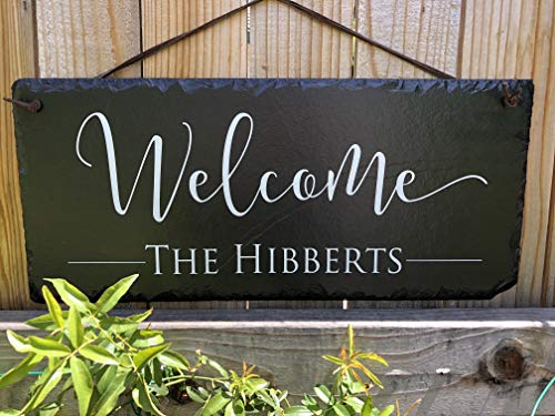 Sassy Squirrel Welcome Guests with This Beautifully Handcrafted and Customizable Slate Home Name Plaque Personalized House Sign with and Hardware. Improve The Curb Appeal of Your Property (12"x6")