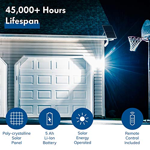 Hyperikon Solar Flood Light LED 25W, Outdoor Security Lighting Fixture, 180 LED Chips 5000k, Remote Control Street Lights, Dusk-to-Dawn Light Sensor, Waterproof IP65, ETL