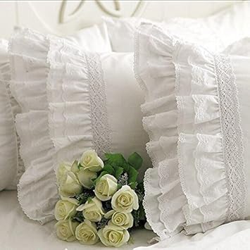 Shabby Vintage White Embroidery Lace Ruffle Matching Pillowcase