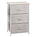 mDesign Vertical Dresser Storage Tower - Sturdy Steel Frame, Wood Top, Easy Pull Fabric Bins - Organizer Unit for Child/Kids Bedroom or Nursery - Textured Print - 3 Drawers - Linen/Natural