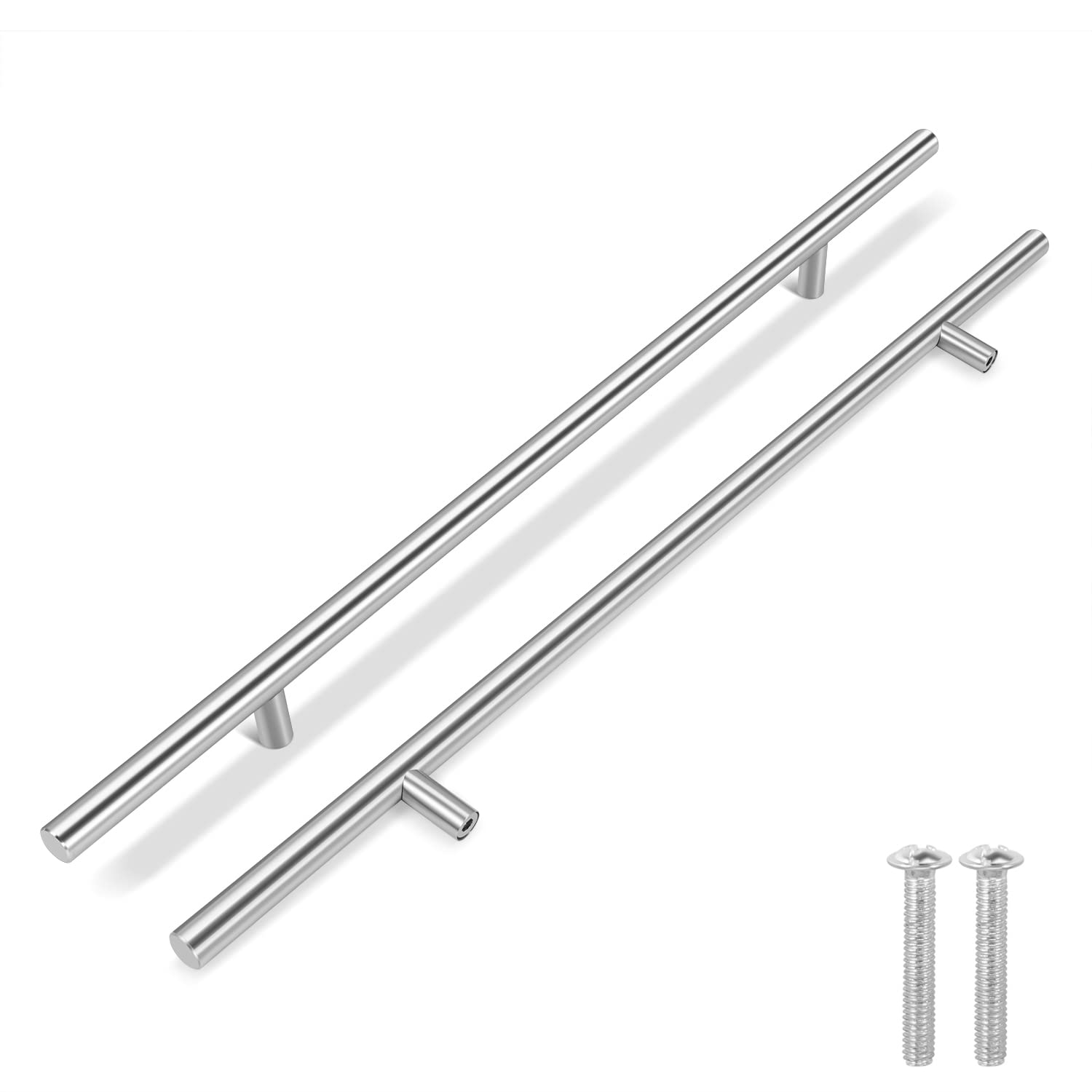 Flexzion 25 Pack Kitchen Cabinet Handles Silver Drawer Pulls 24 inch, 15 inch Hole Center, Stainless Steel T Bar with Satin Brushed Nickel, Hardware for Kitchen Cupboard Door Bathroom Furniture