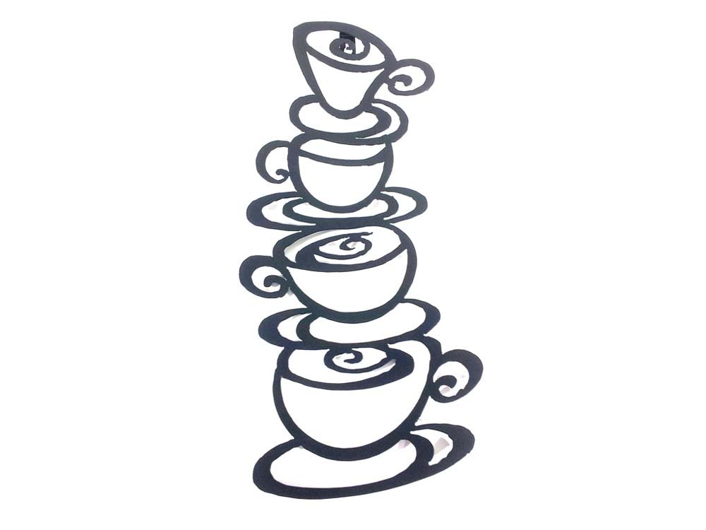 BWA New Contemporary Metal Wall Art Picture Or Sculpture – Coffee Tea Cup Tower