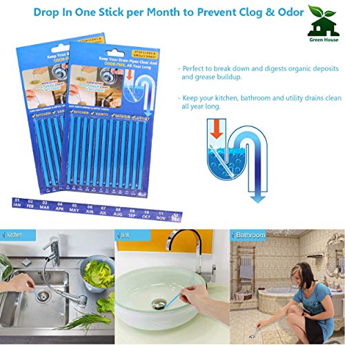 Drain Sticks Sink Sticks Drain Stix Drain Cleaner & Deodorizer Drain Deodorizer Sticks Unscented Non-Toxic for Kitchen Bathroom Sinks Pipes Septic Tank Safe As Seen On TV (24pcs, Blue)