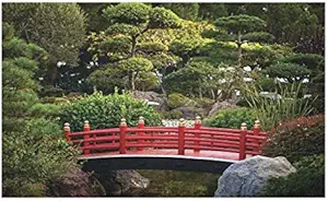 Lunarable Japanese Doormat, Bridge Over Pond in Japanese Garden Monte Carlo Monaco with Trees and Plants, Decorative Polyester Floor Mat with Non-Skid Backing, 30