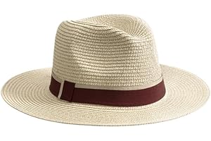 Wide Brim Straw Panama Hat for Men Women, Summer Sun UV Protection Fedora, Breathable Paper Straw Jazz Cap with Ribbon