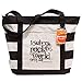 Teacher Peach Striped Canvas Teacher Tote Bag, Large Utility Gift Tote with Outside Pocket & Zipper Closure