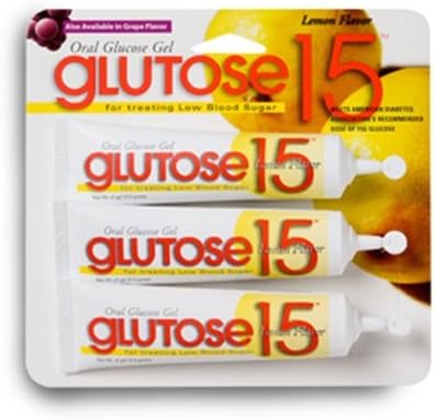 Glutose15 Oral Glucose Gel, Lemon Flavor, 1.3 oz Per Tube, 3 Tubes Per Package (5 Pack)