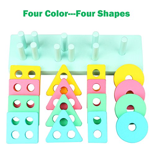 Dreampark Wooden Educational Preschool Toys, Toddler Toys Shape Color Recognition Geometric Board Block Stack Puzzle Toys for Kids Birthday Gifts - Thumbnail 5