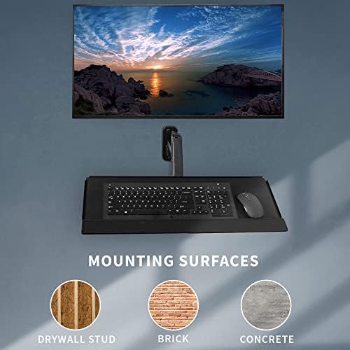 MOUNT-VWKB1 Support mural pour écran simple avec bras pneumatique et plateau de clavier réglable en hauteur, VESA max 100 x 100 mm, noir