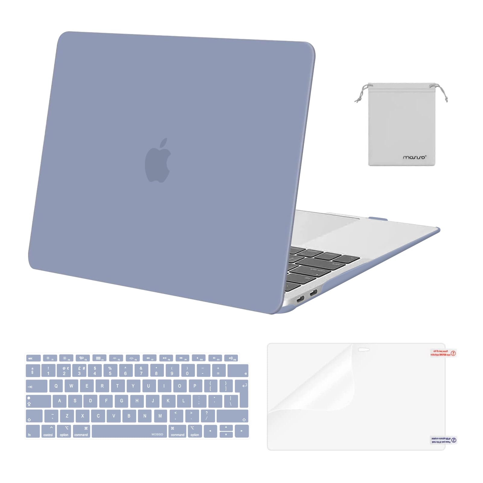 MOSISO Compatible with MacBook Air 13 inch Case M1 2021 2020 2019 2018, Hard Shell for MacBook Air M1 Case 13.3 inch A2337 A2179 A1932 & Keyboard Cover & Screen Film & Storage Bag, Lavender Gray โ image 1