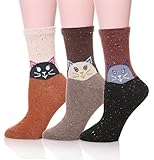 EBMORE Women Cute Animal Design Fashion Casual Soft Wool Cotton Socks - 3 Pack