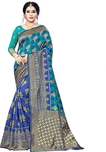 Womens Cotton Silk Printed Jacquard Saree with Blouse Piece,Free Size For Party wear,Traditional