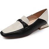 Mona flying Women's Leather Square Toe Penny Loafer Comfort Dress Casual Slip on Flat Office Work Shoes for Ladies
