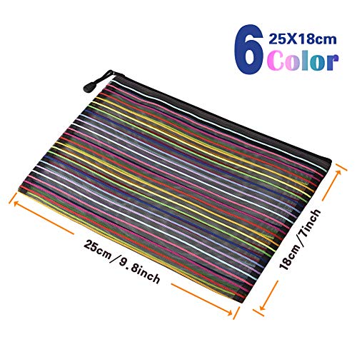 Zipper Mesh Pouch, 6 Pcs 6 Colors 9.8''x 7" Pencil Pen Document Bag Zipper File Bags Storage Pouch for Travel Cosmetics Makeup, Offices Supplies, Travel Accessories - Thumbnail 2