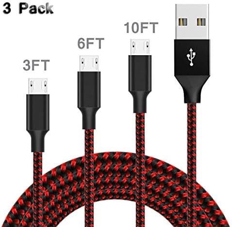 Micro USB Sync Cable, 3 pack (3ft 6ft 10ft/1m 2m 3m) High Speed Charger Cable Nylon Braided Fast Charging Data Cords with Metal Connectors Compatible with Smartphone&Tablets and More Android Devices