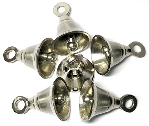 Pack of 6 Decorative Brass Bells Door Home Wedding Decor Polished Bells Nickel Champagne Gold Finish (Nickel Finish) - Thumbnail 7