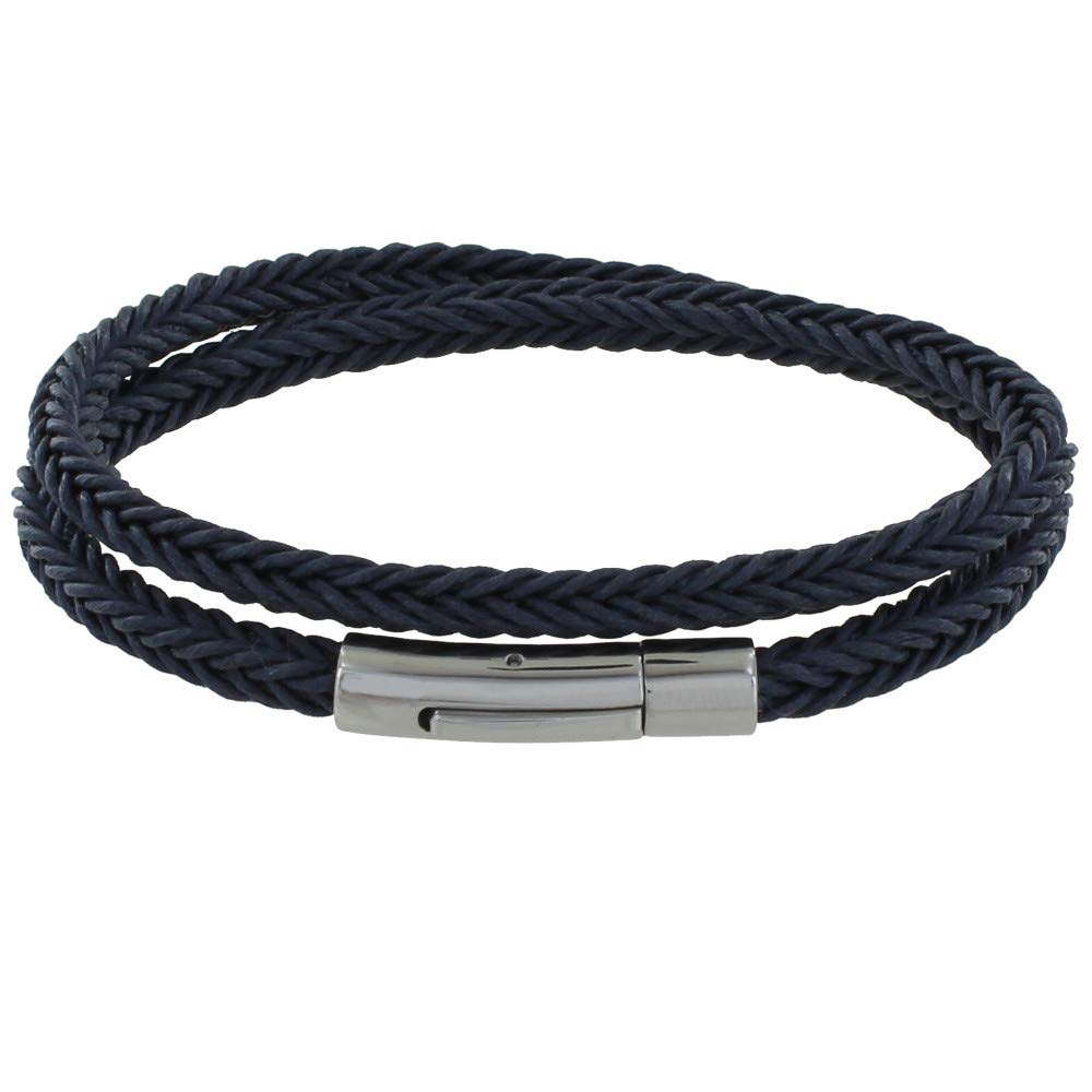 LES POULETTES BIJOUX - Men Bracelet Double Turn Braid Cotton Square - Blue Navy — image 1