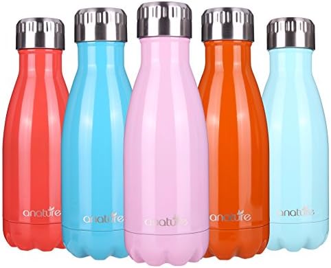 anature Stainless Steel Water Bottle,Double Wall Vacuum Insulation,Cola Shaped for Kids,Ladies,Business Convenience,Small Size,9oz