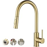 Havin Gold Kitchen Faucet with Pull Down Sprayer, High Arc Stainless Steel Material, with cUPC Ceramic Cartridge,Without Deck Plate,Fit for 1 Hole Kitchen Sink or Laundry Sink,Brushed Gold,HV501G