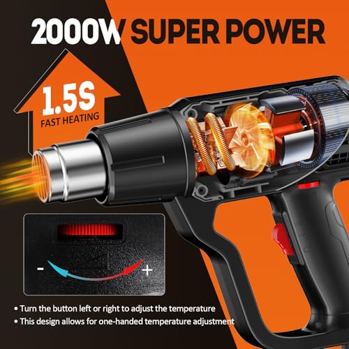 AIUNAOM Hot Air Gun 2000W Thermal Gun 50°C ~ 650°C Temperature Control without Levels + 2 Air Speeds Overload Protection for Heating Welding and Defrosting