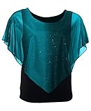 eVogues Women's Glitter Layered Look Poncho Top Teal