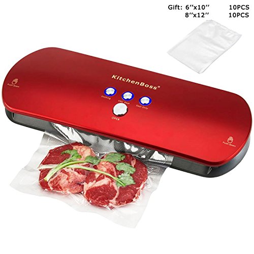 Vacuum Sealer Machine KitchenBoss for Dry & Moist Foods Preservation Automatic Vacuum Sealing System, Intelligent LED Indicator Lights, Manual Inching Function with 20 vacuum bags(Color: Red) - Thumbnail 5