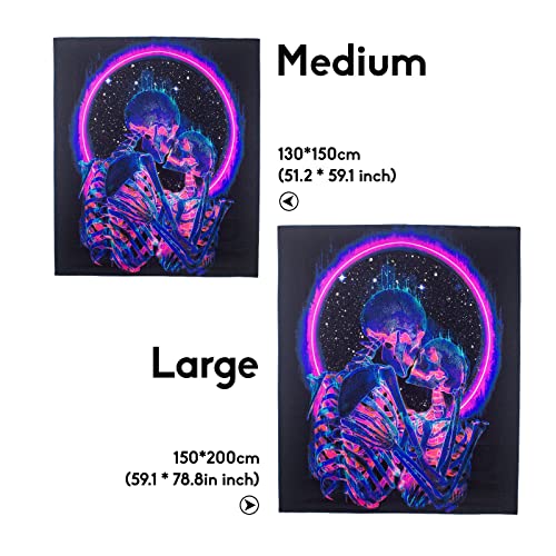 Blacklight Tapestry UV Reactive ,Skull Lovers Neon Tapestry Glow in The Dark , Black Light Tapestries Trippy Wall Hanging for Living Room Dorm Decor–Medium Tapestry51.2” x 59.1”