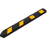 Guardian 6-Foot Rubber Parking Curb Stopper for Garage and Driveway, Yellow | 100% Recycled Rubber, Reflective Yellow Stripes, Pre-Drilled Holes, Portable or Permanent Use, Weatherproof Year Round