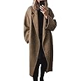chouyatou Women's Winter Double Breasted Wool Coat Long Sleeve Notch Lapel Long Trench Coat
