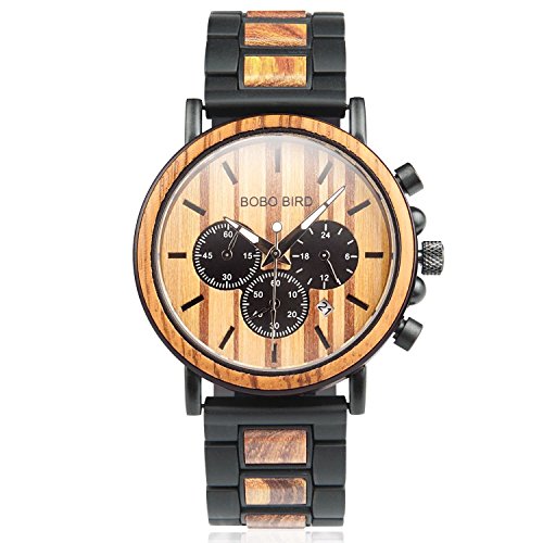 Wooden Mens Watches Luxury Chronograph Military Sports Wood Quartz Watches for Men