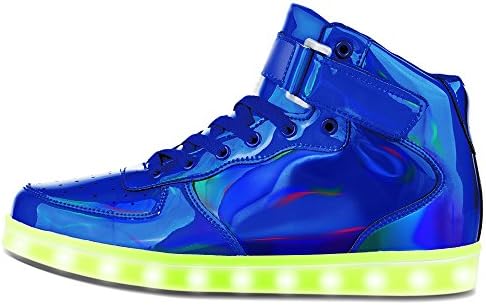 KGOING High Top Led Light Up Shoes 11 Colors Flashing Rechargeable Sneakers for Mens Womens Blue