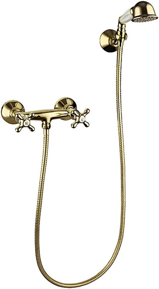 Retro Bath Shower Water Tap Cross Head Hand Shower Hose Gold Sanlingo RIKE Series