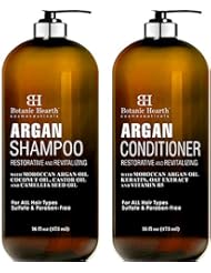 BOTANIC HEARTH Argan Oil Shampoo and Conditioner Set - with Keratin, Restorative & Moisturizing - Sulfate & Paraben Free - for All Hair Types and Color Treated Hair, Men and Women - 16 fl oz x 2