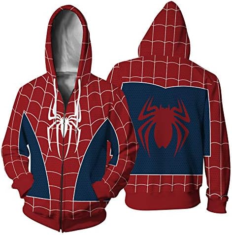 Spiderman Hoodie,Unisex Superhero Halloween Cosplay Costume 3D Zipper Hooded Jacket