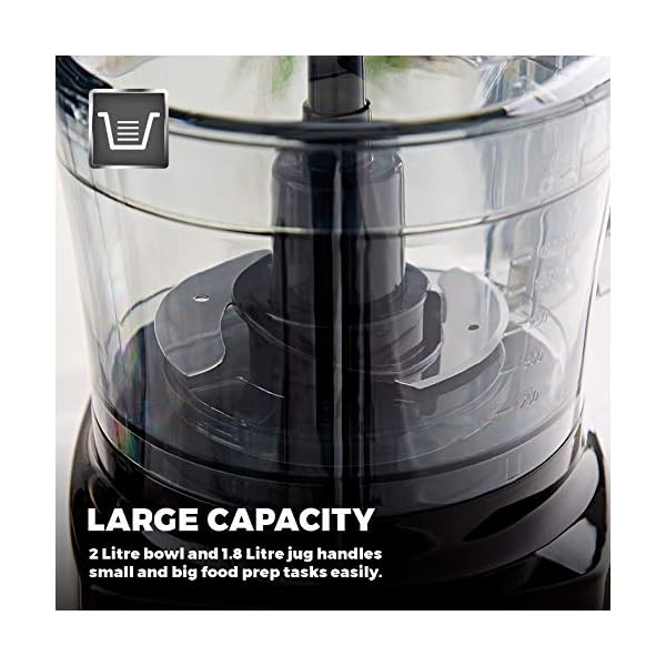 Tower-T18007BLK-Food-Processor-and-Blender-with-2L-Mixing-Bowl-18L-Jug-2-Speed-Settings-and-Pulse-Function-750W-Black-Plastic Tower T18007BLK Food Processor and Blender with 2L Mixing Bowl, 1.8L Jug, 2 Speed Settings and Pulse Function, 750W…
