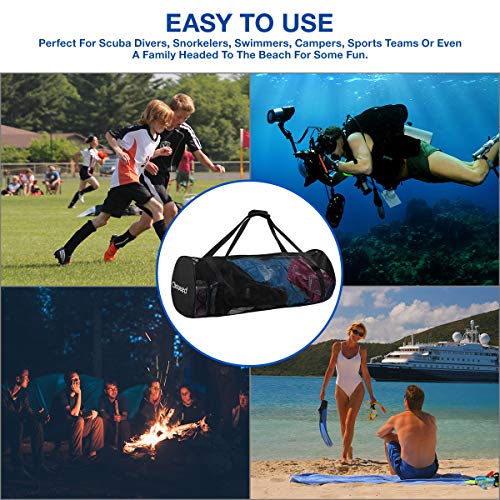 CLISPEED Mesh Duffle Bag Extra Large Dive Gear with Zipper for Diving Swimming Travelling Beach Sports Equipment