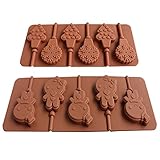 Wocuz Silicone Chocolate Lollipop Mold Candy Mold Ice Cube Tray, Snowflake Christmas Tree Snowman, Set of 2