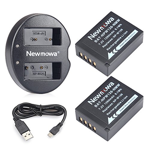 Newmowa Double USB Chargeur + 2 Remplacement Batteries NP-W126 pour Fujifilm NP-W126 NP-W126S Fuji FinePix HS30EXR, HS33EXR, HS50EXR, X-A1, X-E1, X-E2, X-M1, X-Pro1,X-T1,X-T2,X-H1