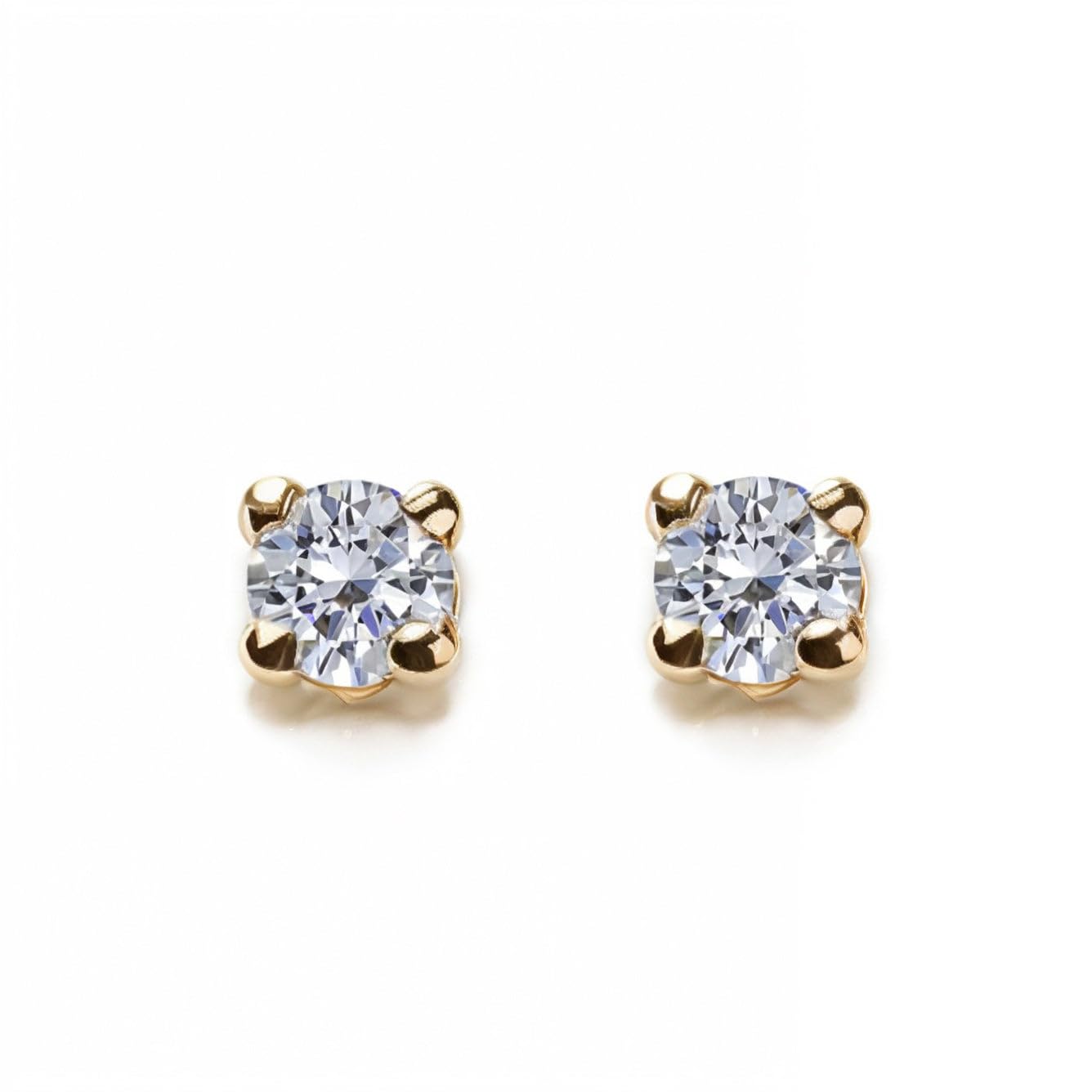 Mondepetit - 9ct Yellow Gold Cubic Zirconia 3 mm Children's Baby Earrings shine