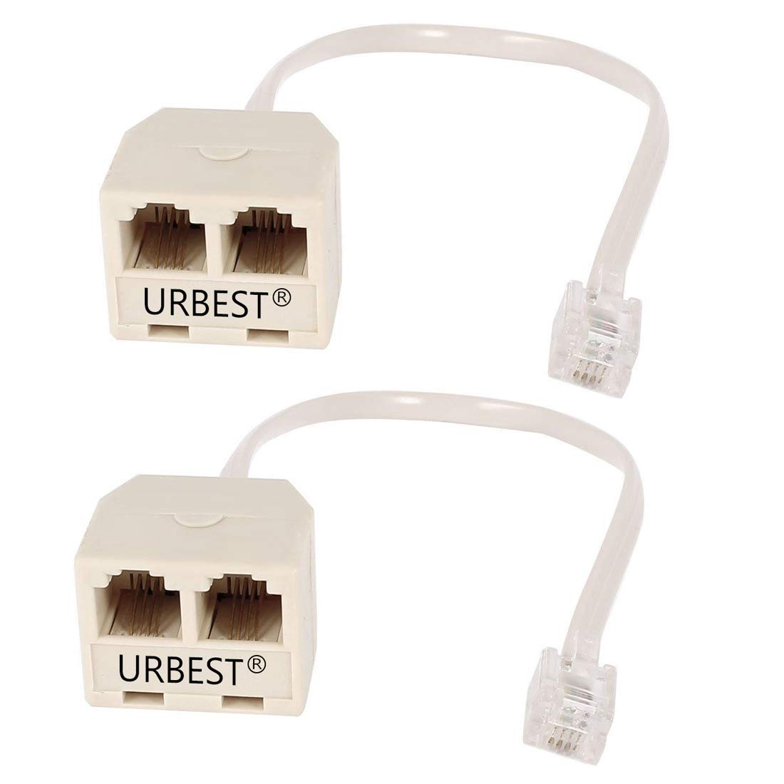 URBEST®2 PCS RJ11 Male to Female Two Way Telephone Splitter Converter